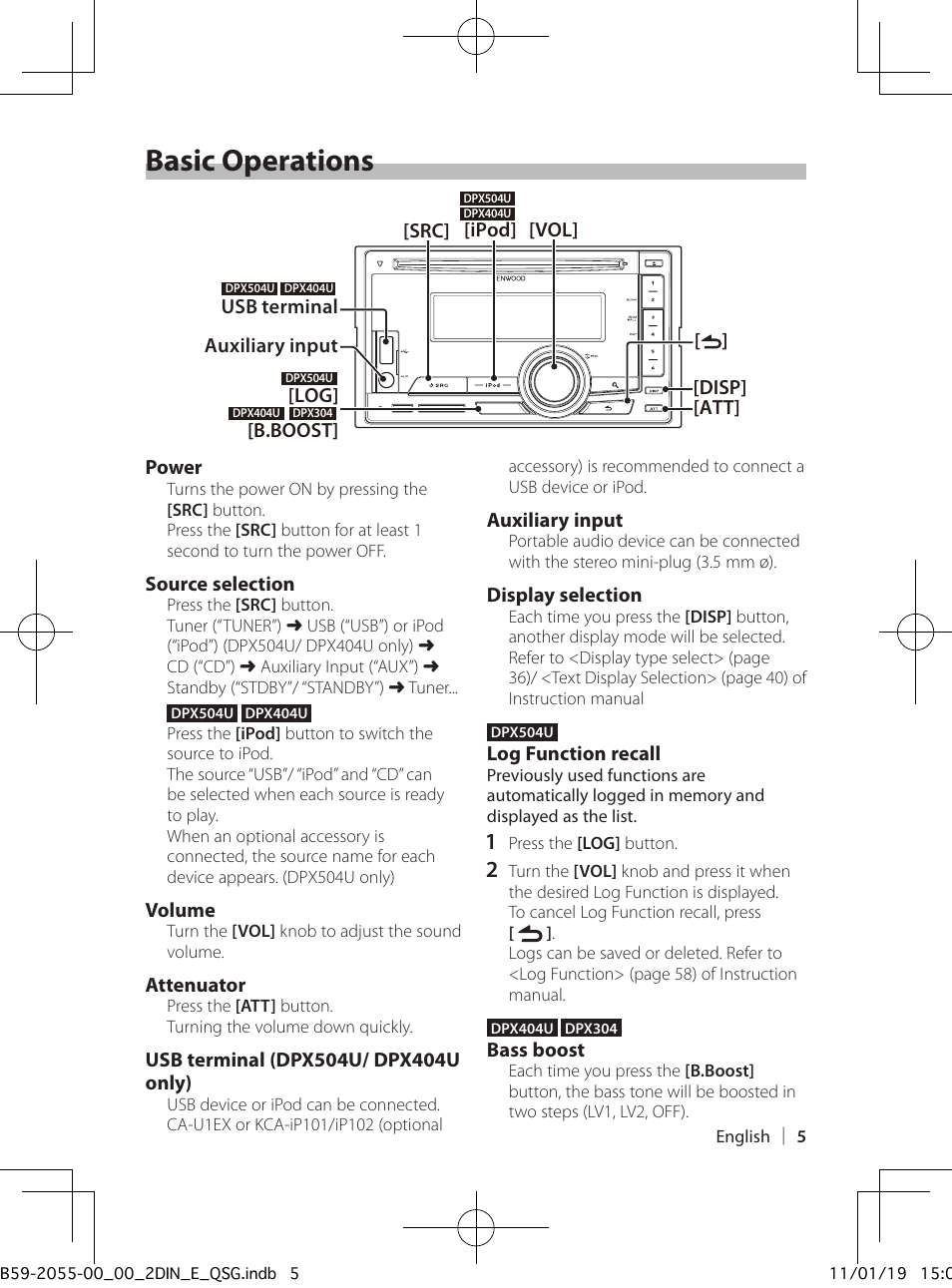 Basic operations | Kenwood DPX504U User Manual | Page 5 / 112