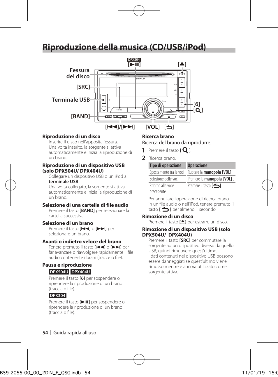 Riproduzione della musica (cd/usb/ipod) | Kenwood DPX504U User Manual | Page 54 / 112