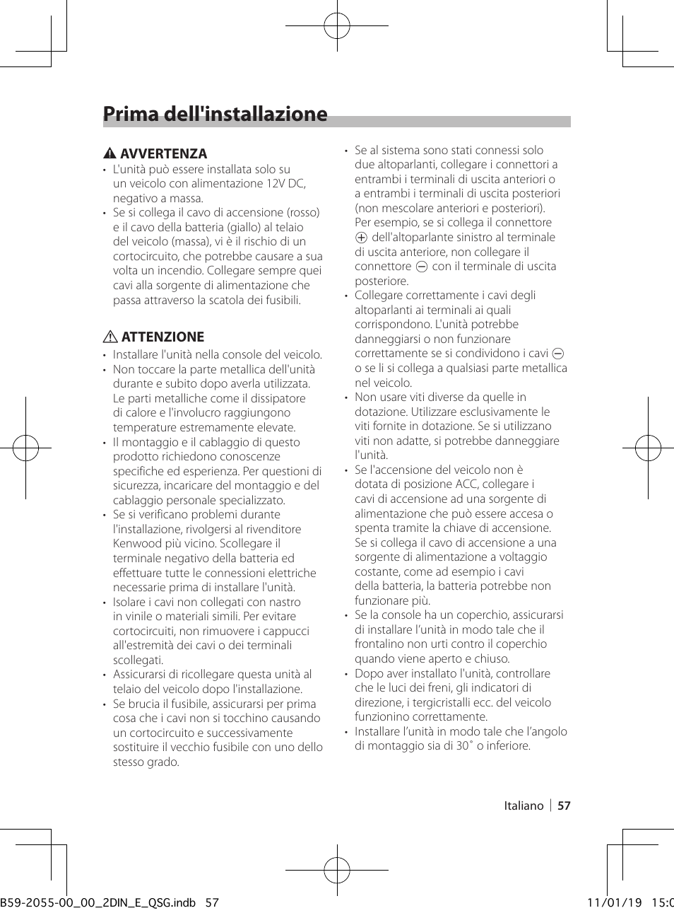Prima dell'installazione | Kenwood DPX504U User Manual | Page 57 / 112