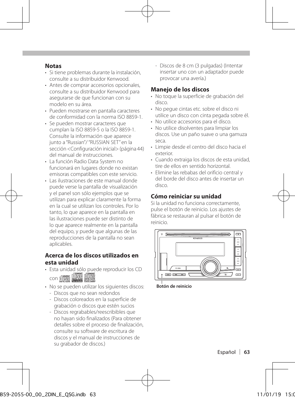 Antes de usar | Kenwood DPX504U User Manual | Page 63 / 112