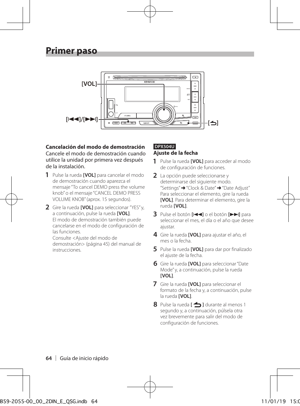 Primer paso | Kenwood DPX504U User Manual | Page 64 / 112