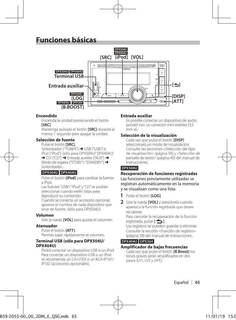 Funciones básicas | Kenwood DPX504U User Manual | Page 65 / 112