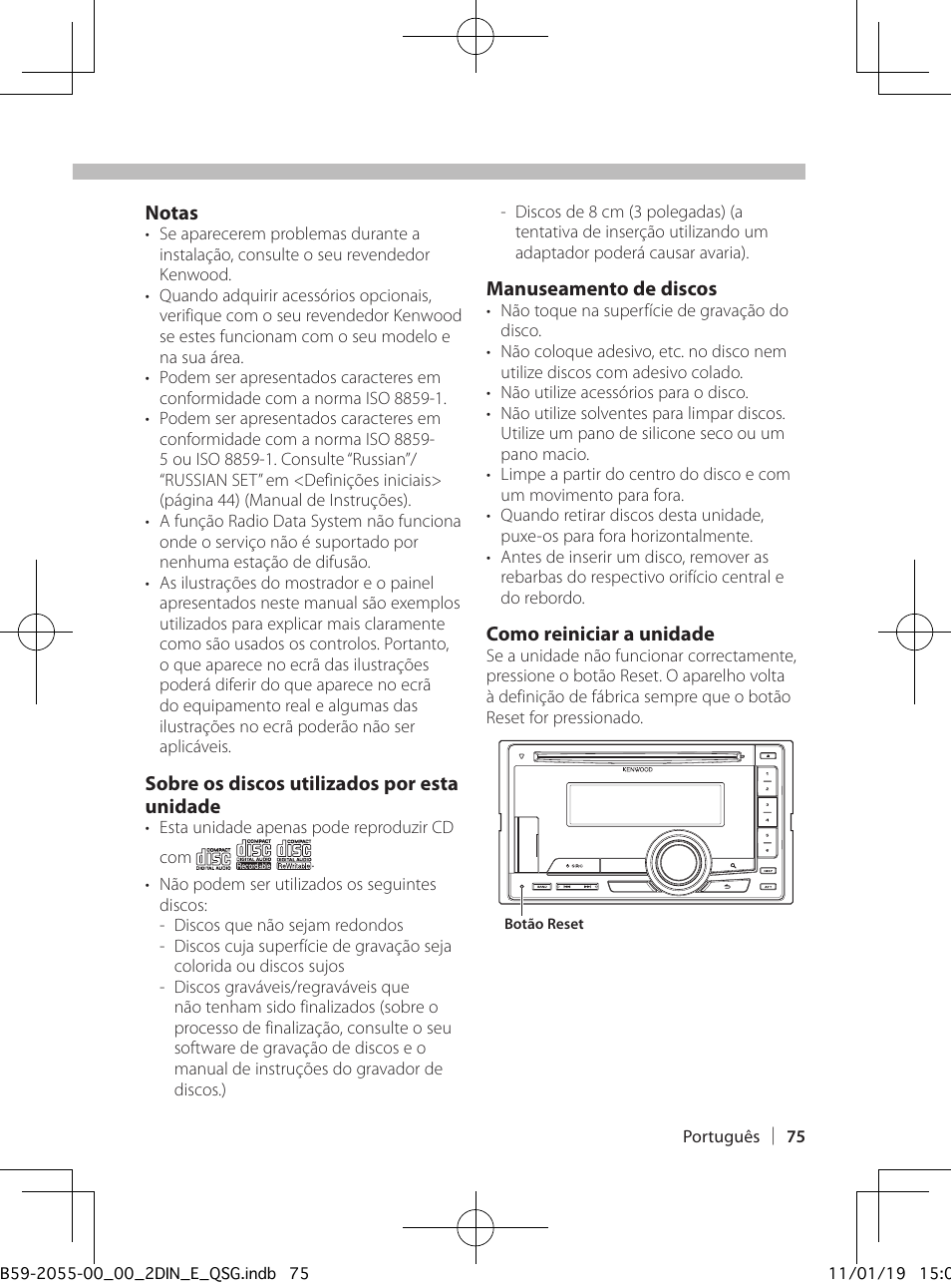 Antes da utilização | Kenwood DPX504U User Manual | Page 75 / 112