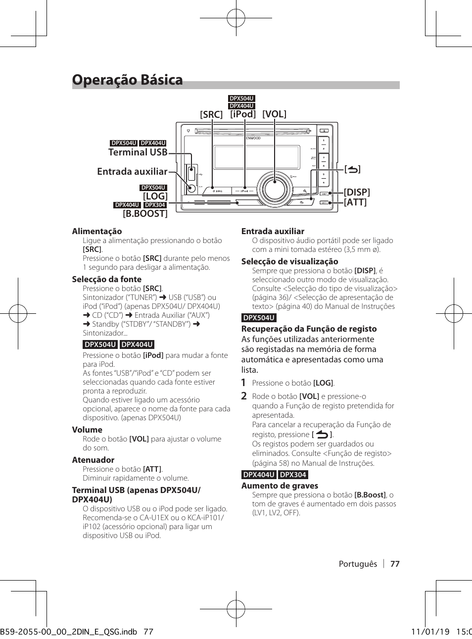Operação básica | Kenwood DPX504U User Manual | Page 77 / 112