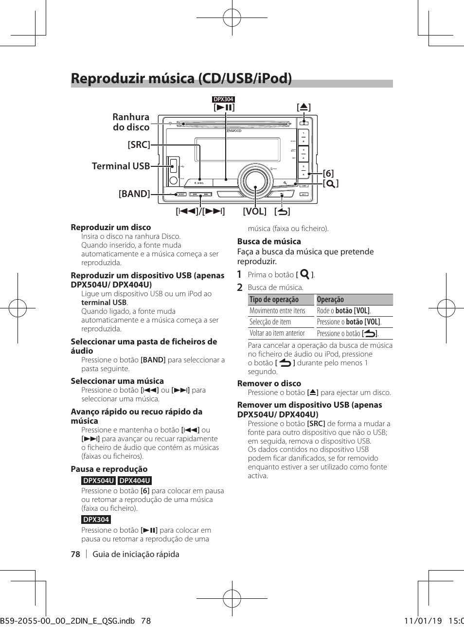 Reproduzir música (cd/usb/ipod) | Kenwood DPX504U User Manual | Page 78 / 112