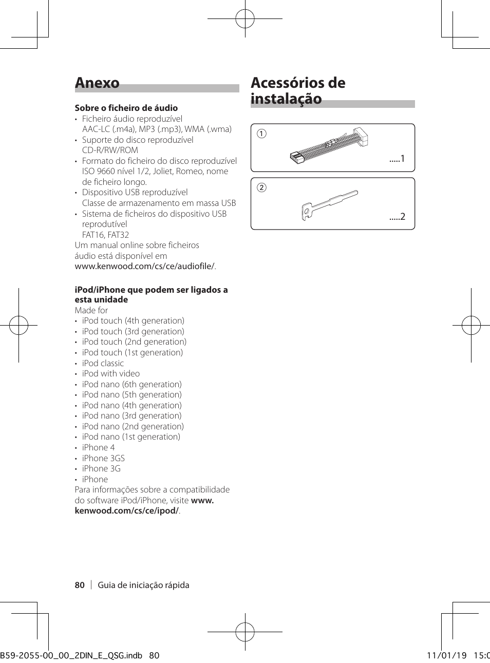 Acessórios de instalação, Anexo | Kenwood DPX504U User Manual | Page 80 / 112