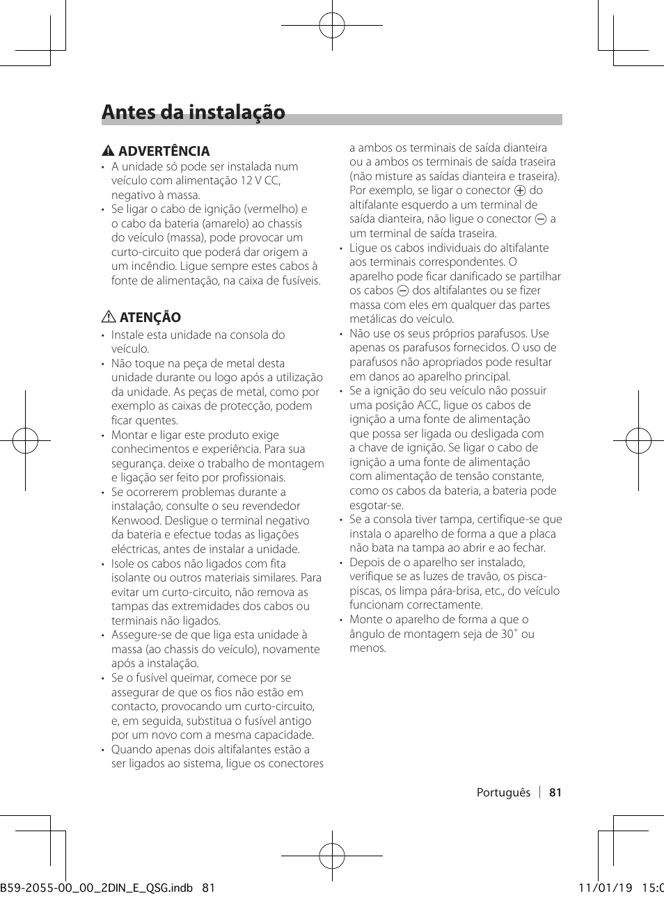 Antes da instalação | Kenwood DPX504U User Manual | Page 81 / 112