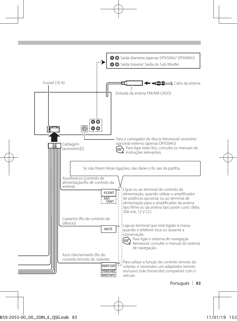 Ligar os cabos aos terminais | Kenwood DPX504U User Manual | Page 83 / 112