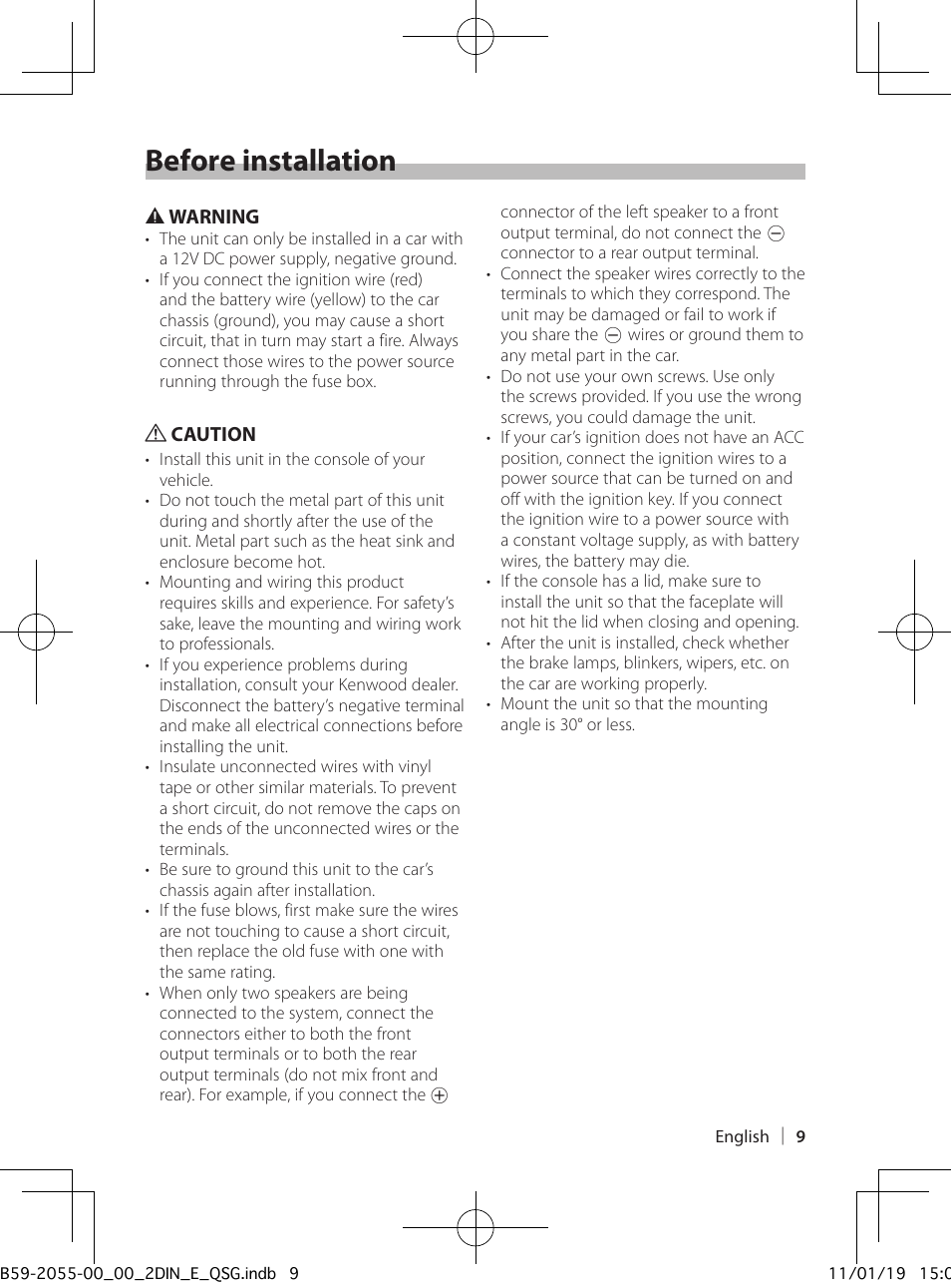 Before installation | Kenwood DPX504U User Manual | Page 9 / 112