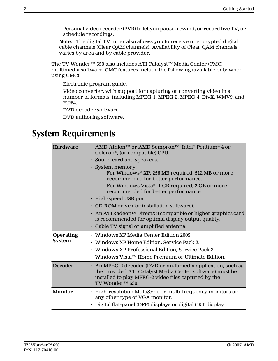 System requirements | AMD TV WONDER 650 User Manual | Page 8 / 16
