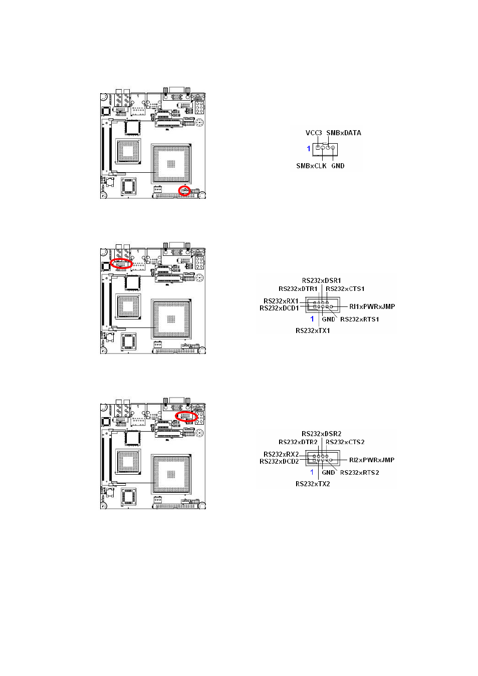 5 sm bus connector (cn8), 6 serial port 1 in rs-232 mode (comb1), 7 serial port 2 in rs-232 mode (comb2) | Sm bus connector (cn8), Serial port 1 in rs-232 mode (comb1), Serial port 2 in rs-232 mode (comb2) | AMD GEODE NX800LX User Manual | Page 22 / 27