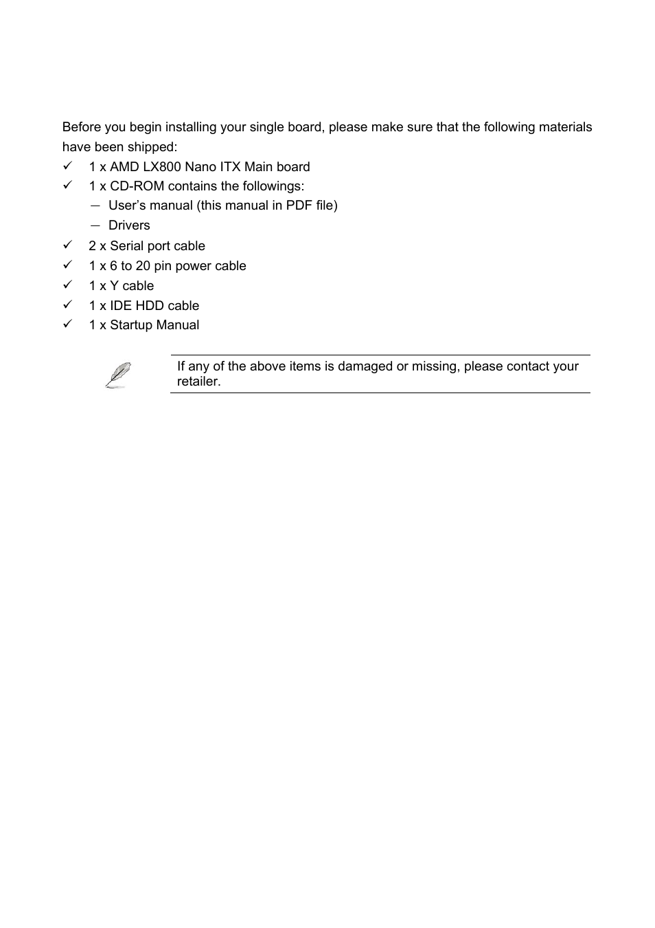 Packing list | AMD GEODE NX800LX User Manual | Page 6 / 27