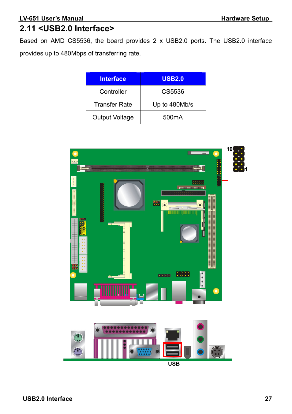 11 <usb2.0 interface | AMD LV-651 User Manual | Page 27 / 50