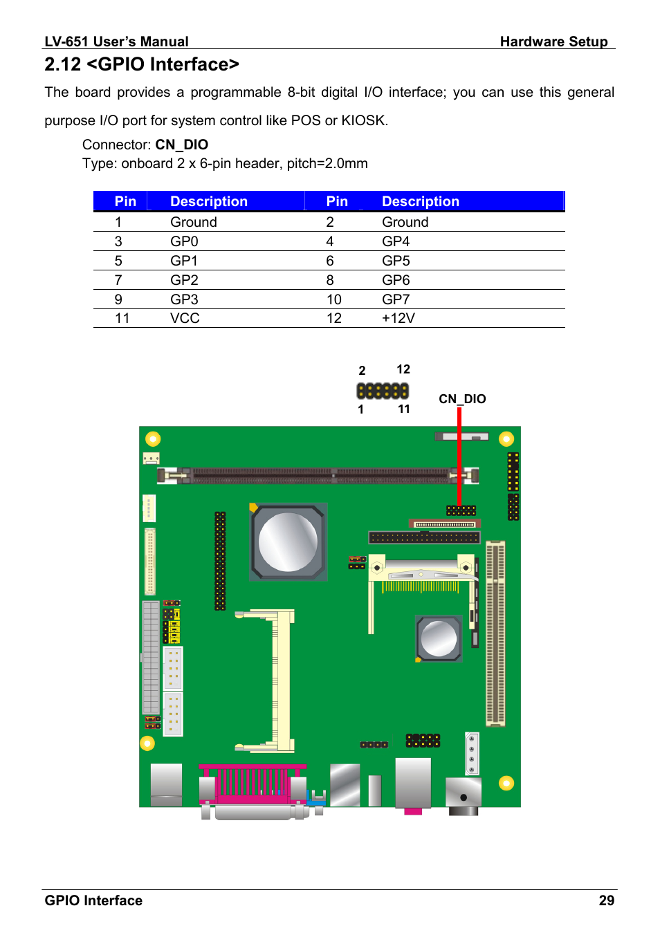 12 <gpio interface | AMD LV-651 User Manual | Page 29 / 50