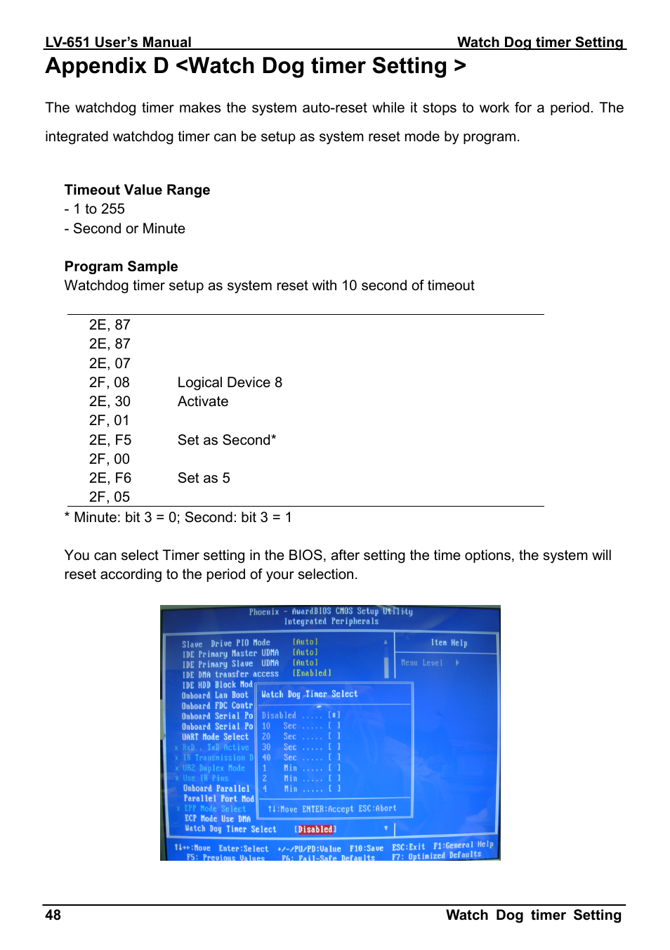 Appendix d <watch dog timer setting | AMD LV-651 User Manual | Page 48 / 50