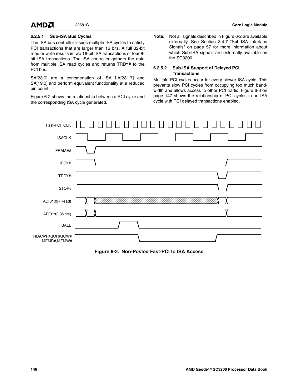 1 sub-isa bus cycles, 2 sub-isa support of delayed pci transactions, Figure 6-2 | Non-posted fast-pci to isa access | AMD Geode SC3200 User Manual | Page 146 / 428