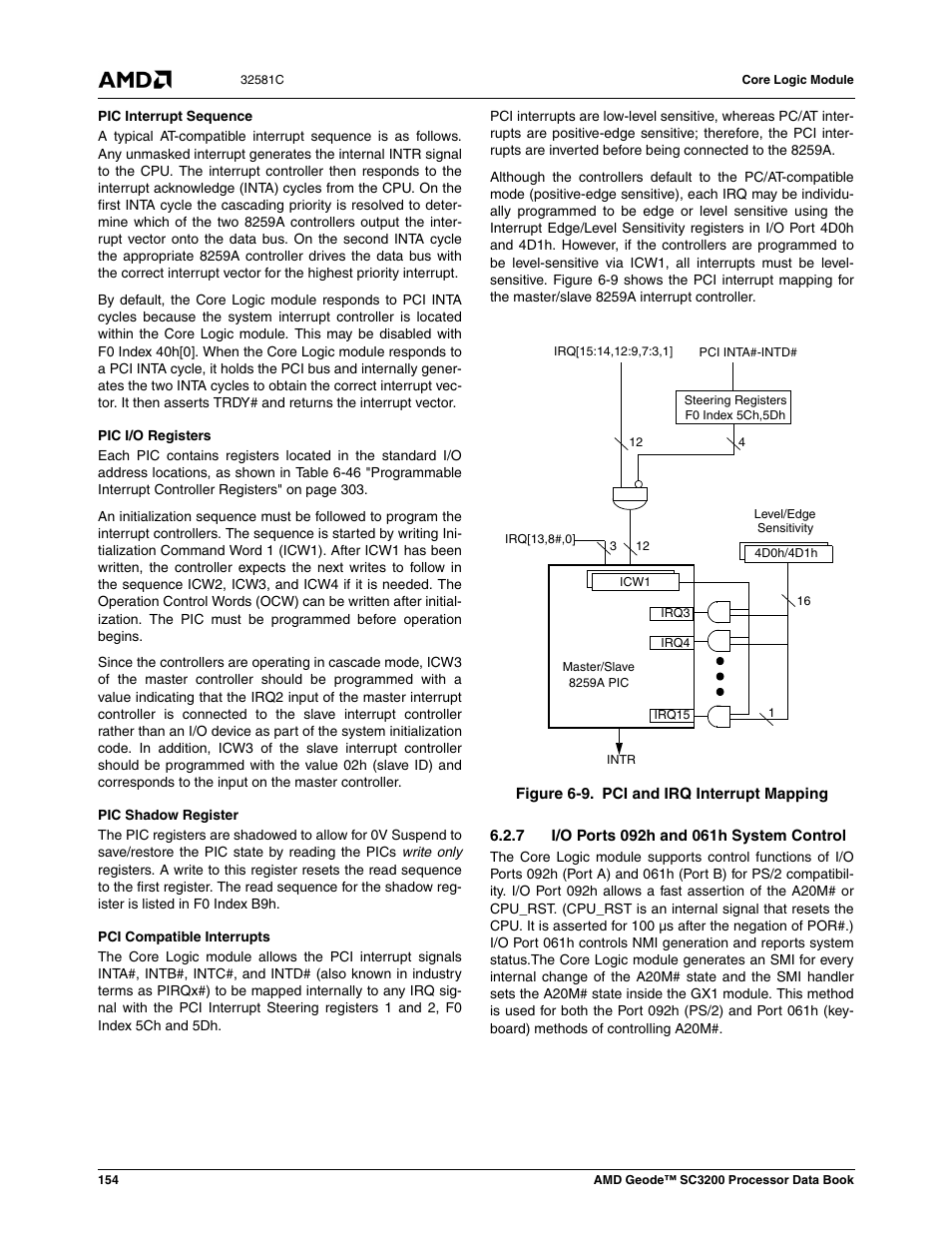 7 i/o ports 092h and 061h system control, Figure 6-9, Pci and irq interrupt mapping | AMD Geode SC3200 User Manual | Page 154 / 428