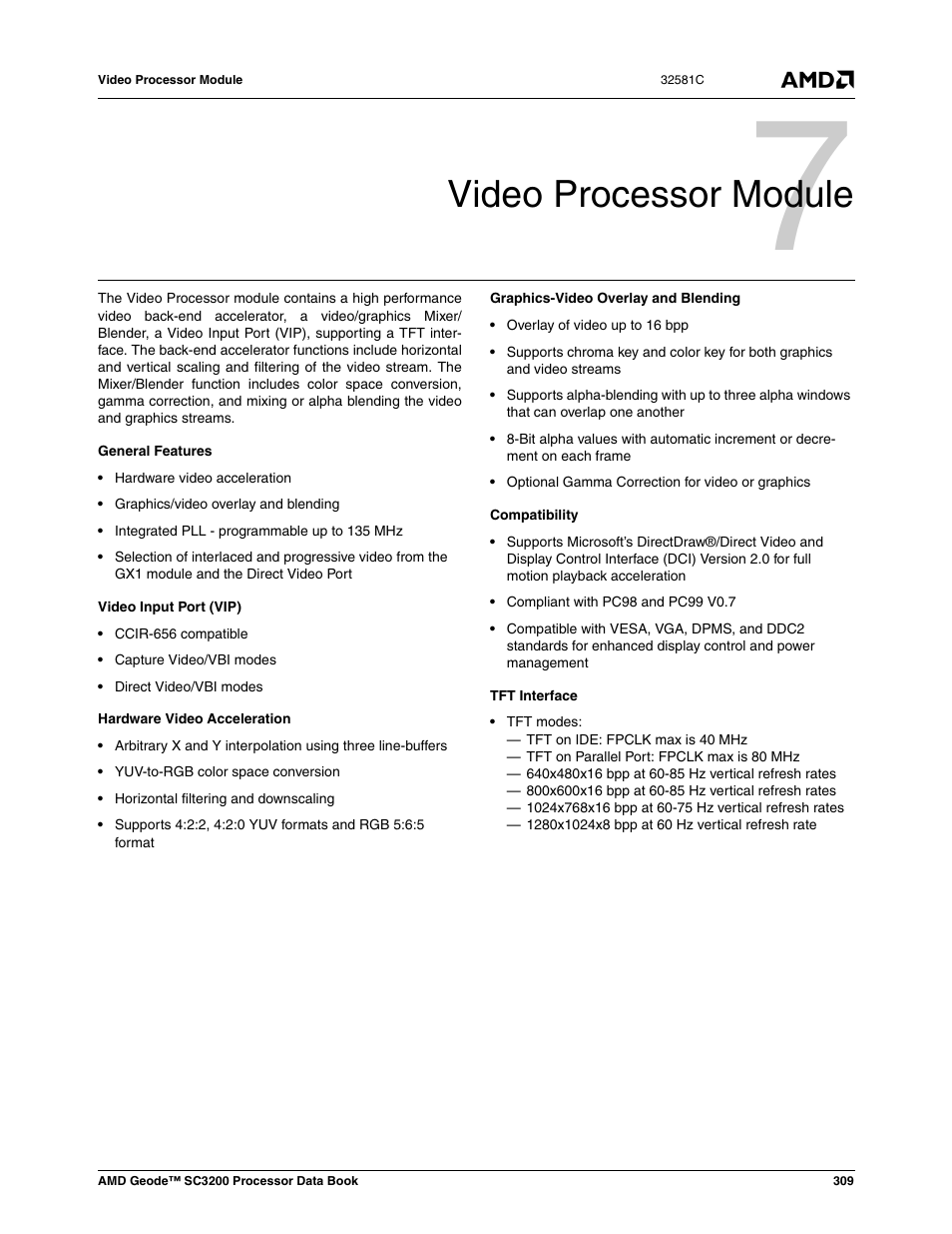 Video processor module, 0 video processor module | AMD Geode SC3200 User Manual | Page 309 / 428