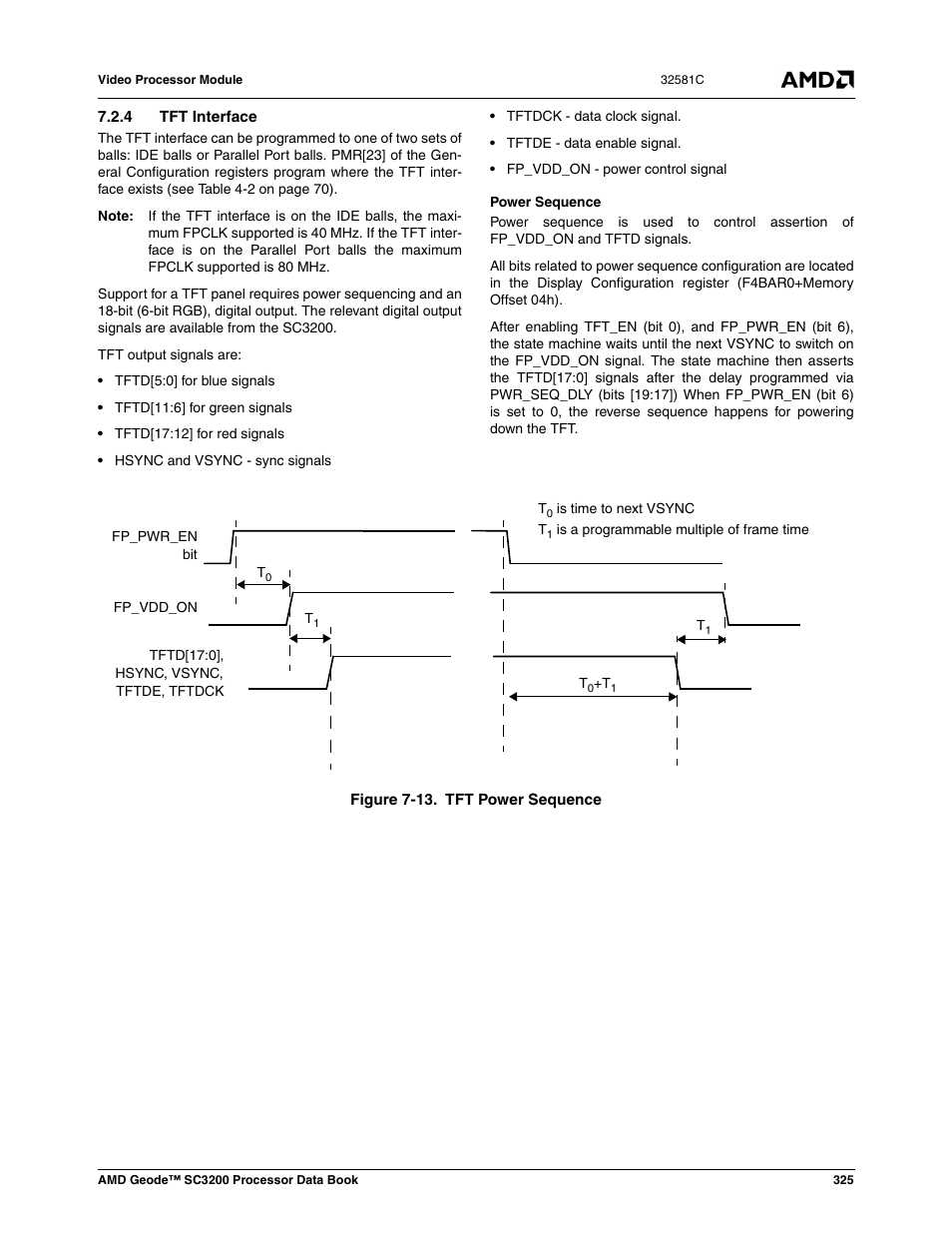 4 tft interface, Figure 7-13, Tft power sequence | AMD Geode SC3200 User Manual | Page 325 / 428