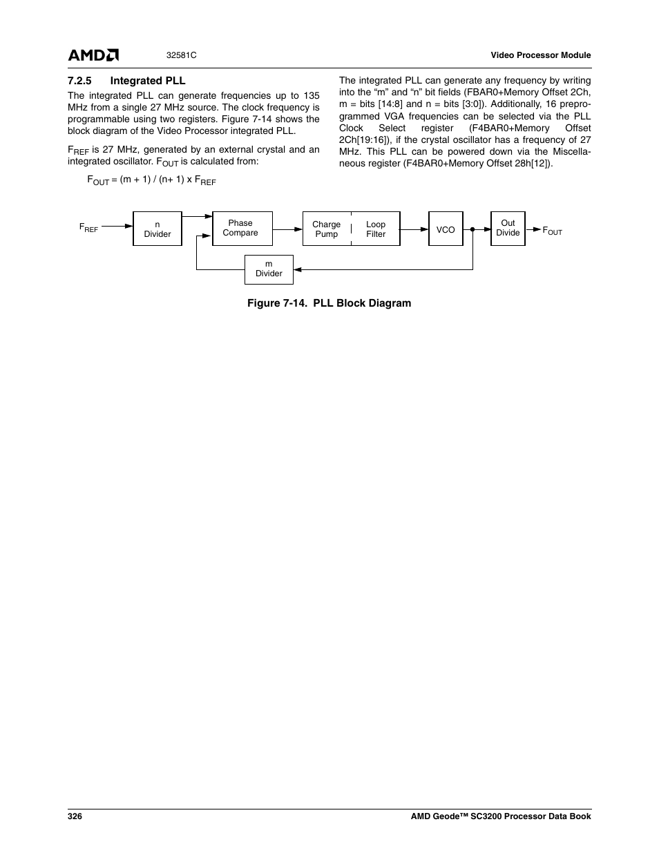 5 integrated pll, Figure 7-14, Pll block diagram | AMD Geode SC3200 User Manual | Page 326 / 428