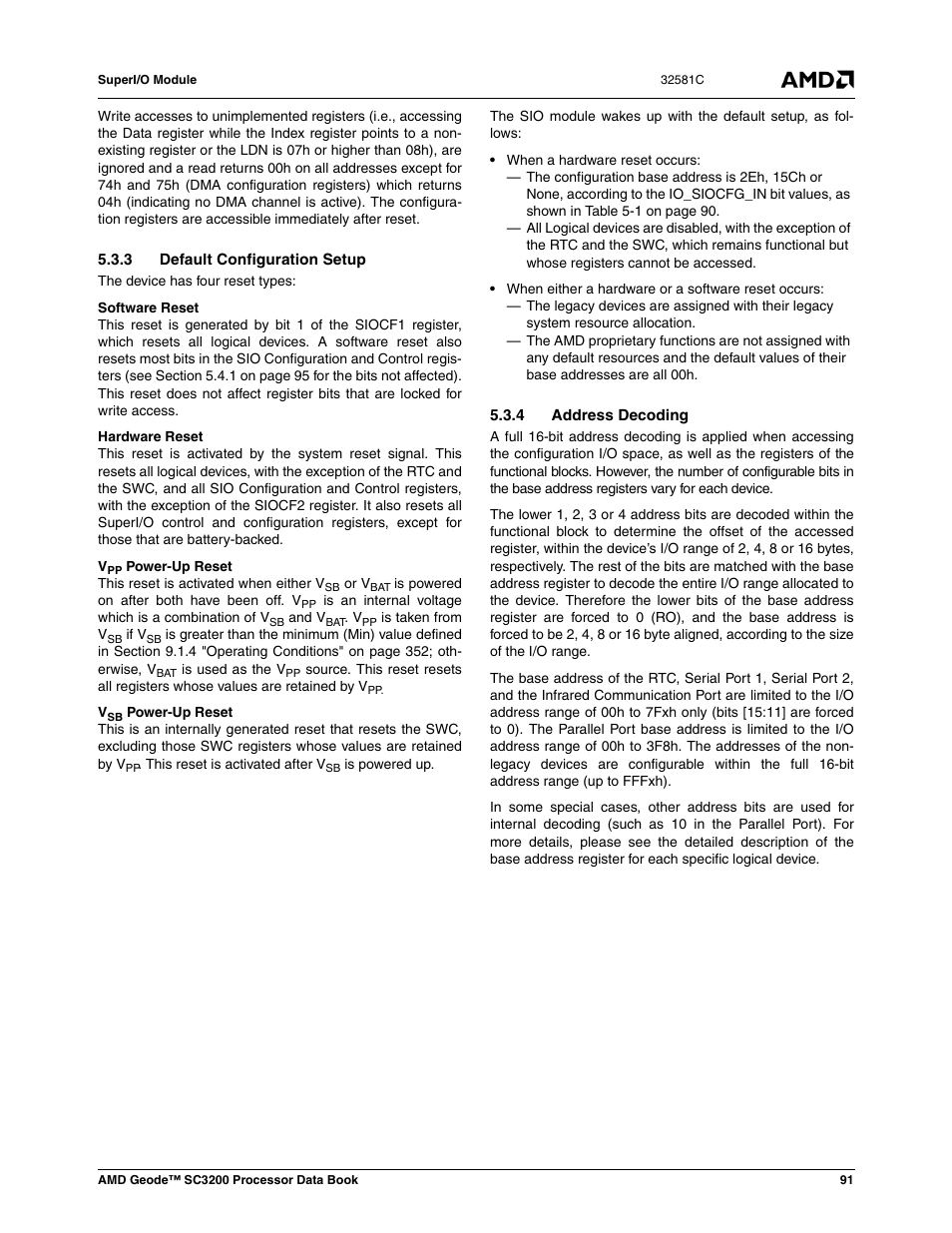 3 default configuration setup, 4 address decoding | AMD Geode SC3200 User Manual | Page 91 / 428