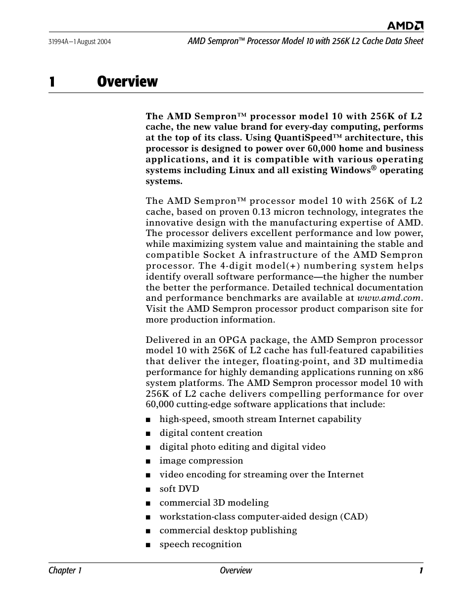 1 overview, Overview, 1overview | AMD SEMPRON 10 User Manual | Page 13 / 102