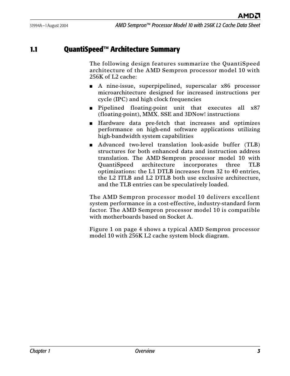 1 quantispeed™ architecture summary | AMD SEMPRON 10 User Manual | Page 15 / 102