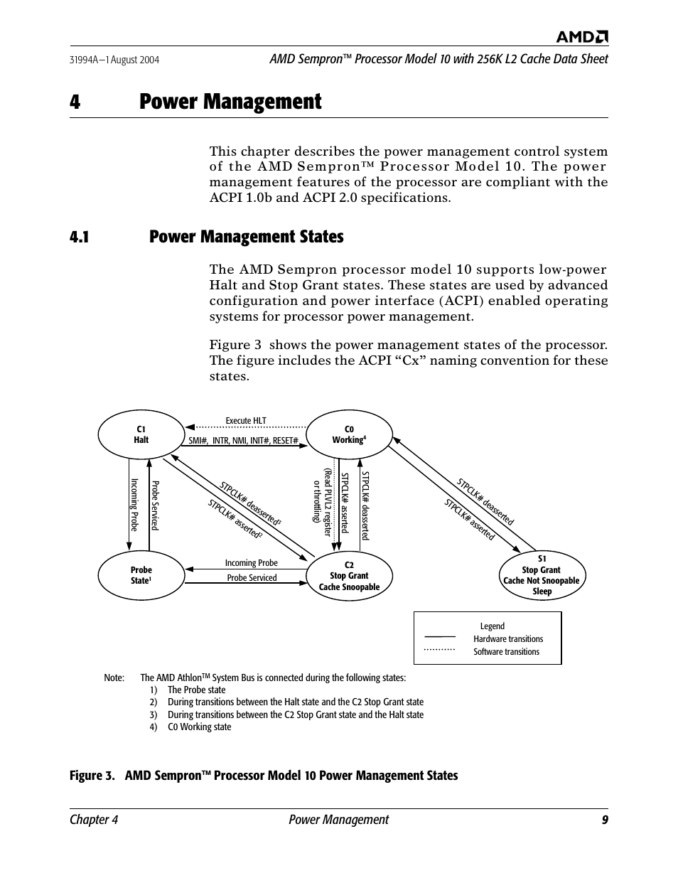 4 power management, 1 power management states, Power management | Power management states, Figure 3, 4power management, Chapter 4 power management 9 | AMD SEMPRON 10 User Manual | Page 21 / 102