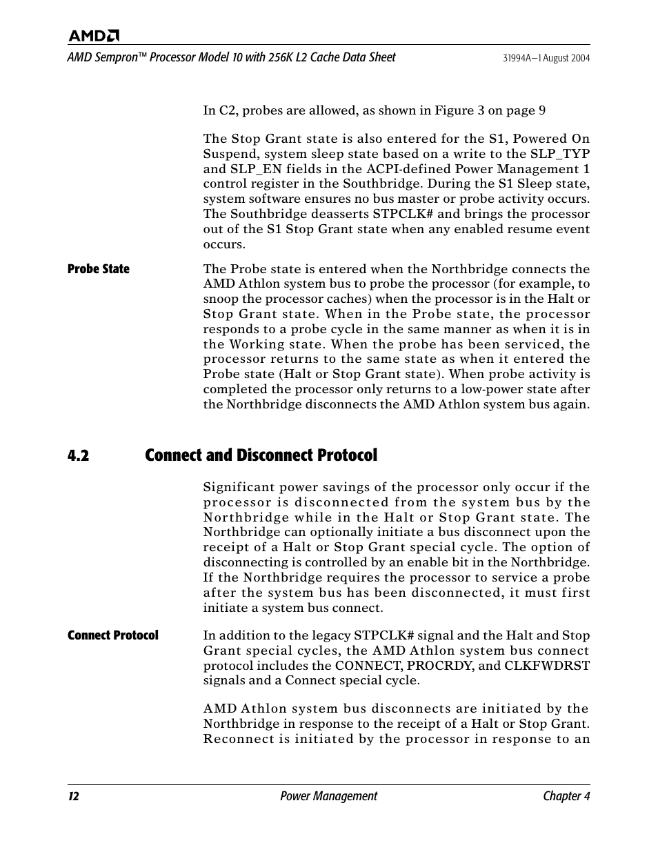 Probe state, 2 connect and disconnect protocol, Connect protocol | Connect and disconnect protocol, Connec | AMD SEMPRON 10 User Manual | Page 24 / 102