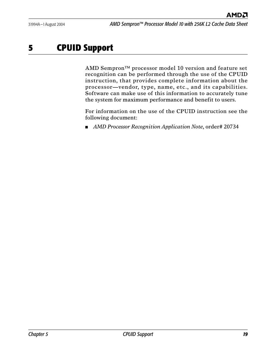 5 cpuid support, Cpuid support, 5cpuid support | AMD SEMPRON 10 User Manual | Page 31 / 102