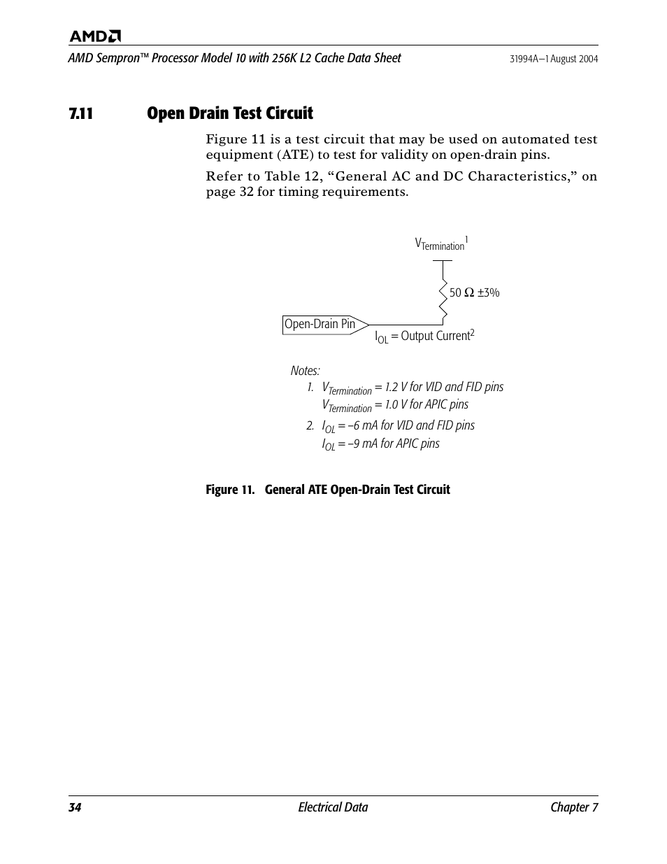 11 open drain test circuit, Open, Figure 11. general ate open-drain test circuit | AMD SEMPRON 10 User Manual | Page 46 / 102