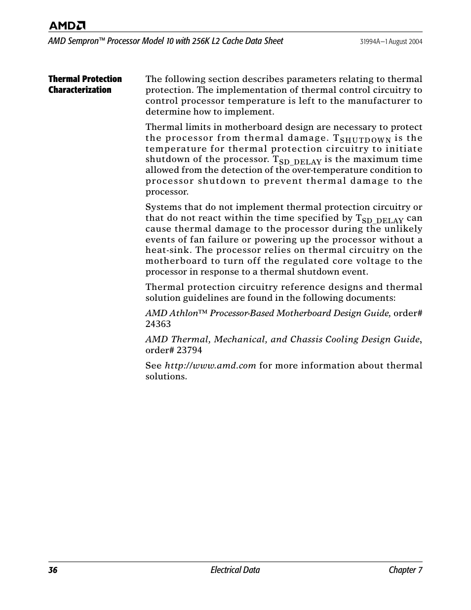 Thermal protection characterization | AMD SEMPRON 10 User Manual | Page 48 / 102