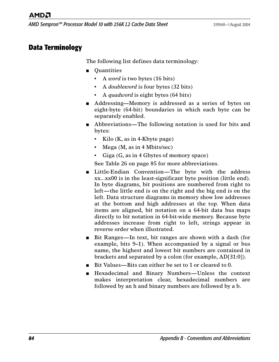 Data terminology | AMD SEMPRON 10 User Manual | Page 96 / 102