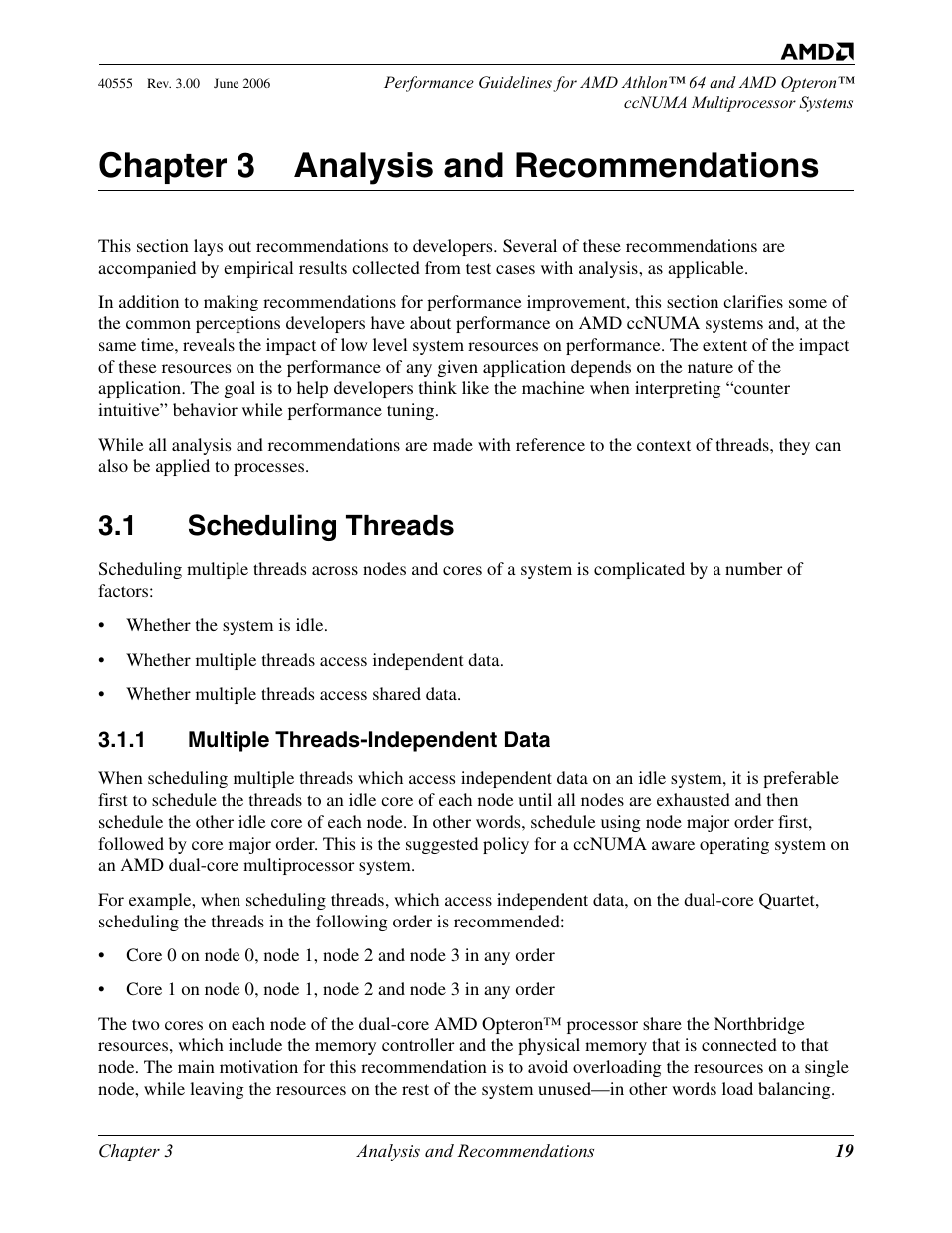 Chapter 3 analysis and recommendations, 1 scheduling threads, 1 multiple threads-independent data | Chapter 3, Analysis and recommendations, Scheduling threads, Multiple threads-independent data | AMD ATHLON 64 User Manual | Page 19 / 48