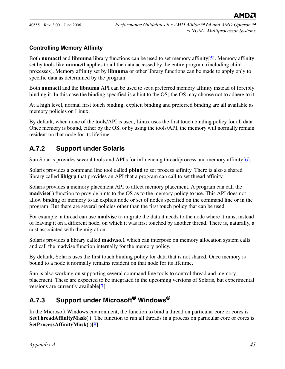 A.7.2 support under solaris, A.7.3 support under microsoft® windows, A.7.2 | Support under solaris, A.7.3, Support under microsoft | AMD ATHLON 64 User Manual | Page 45 / 48
