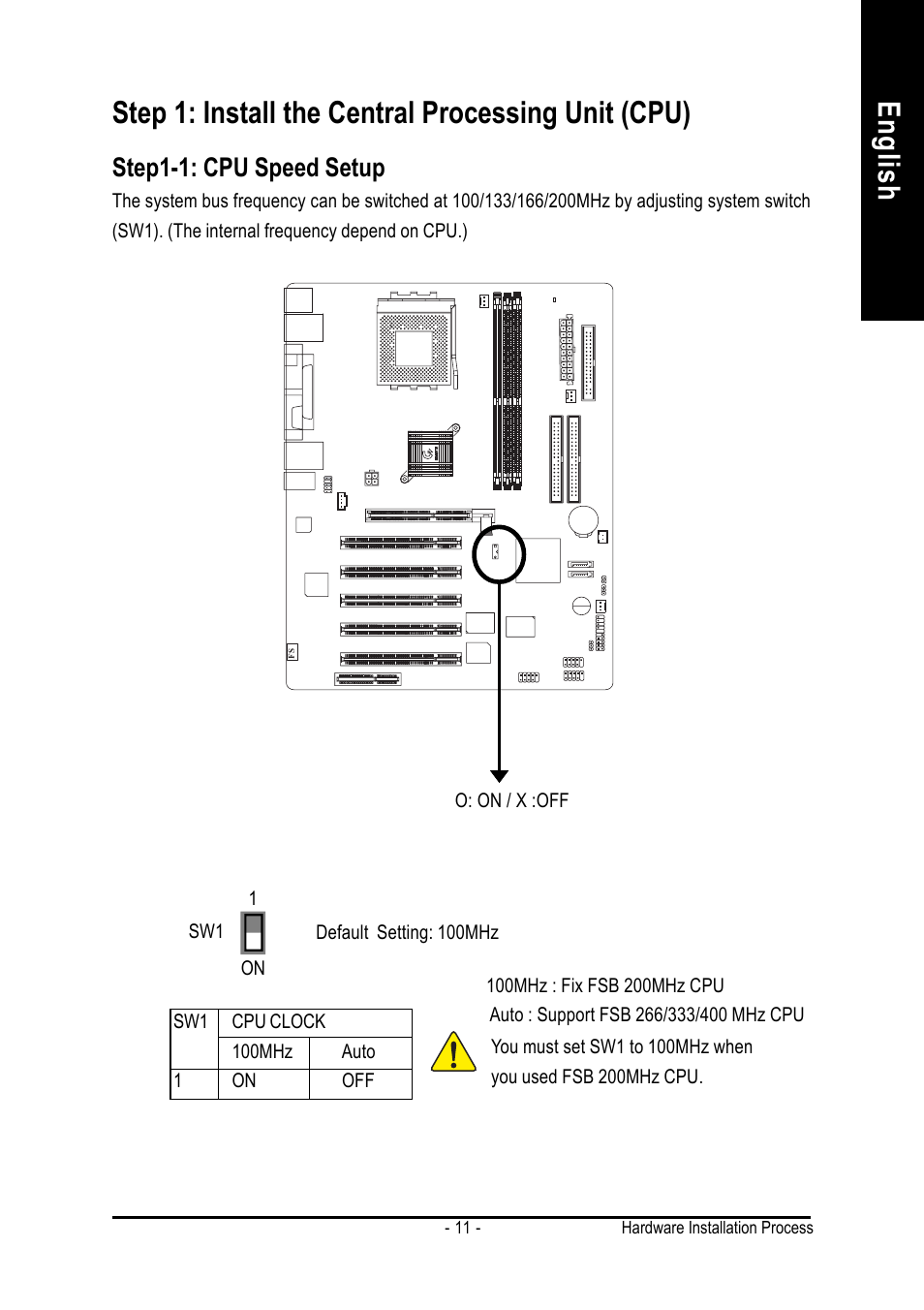 Step 1: install the central processing unit (cpu), Step1-1: cpu speed setup | AMD GA-7VASFS-FS User Manual | Page 11 / 52