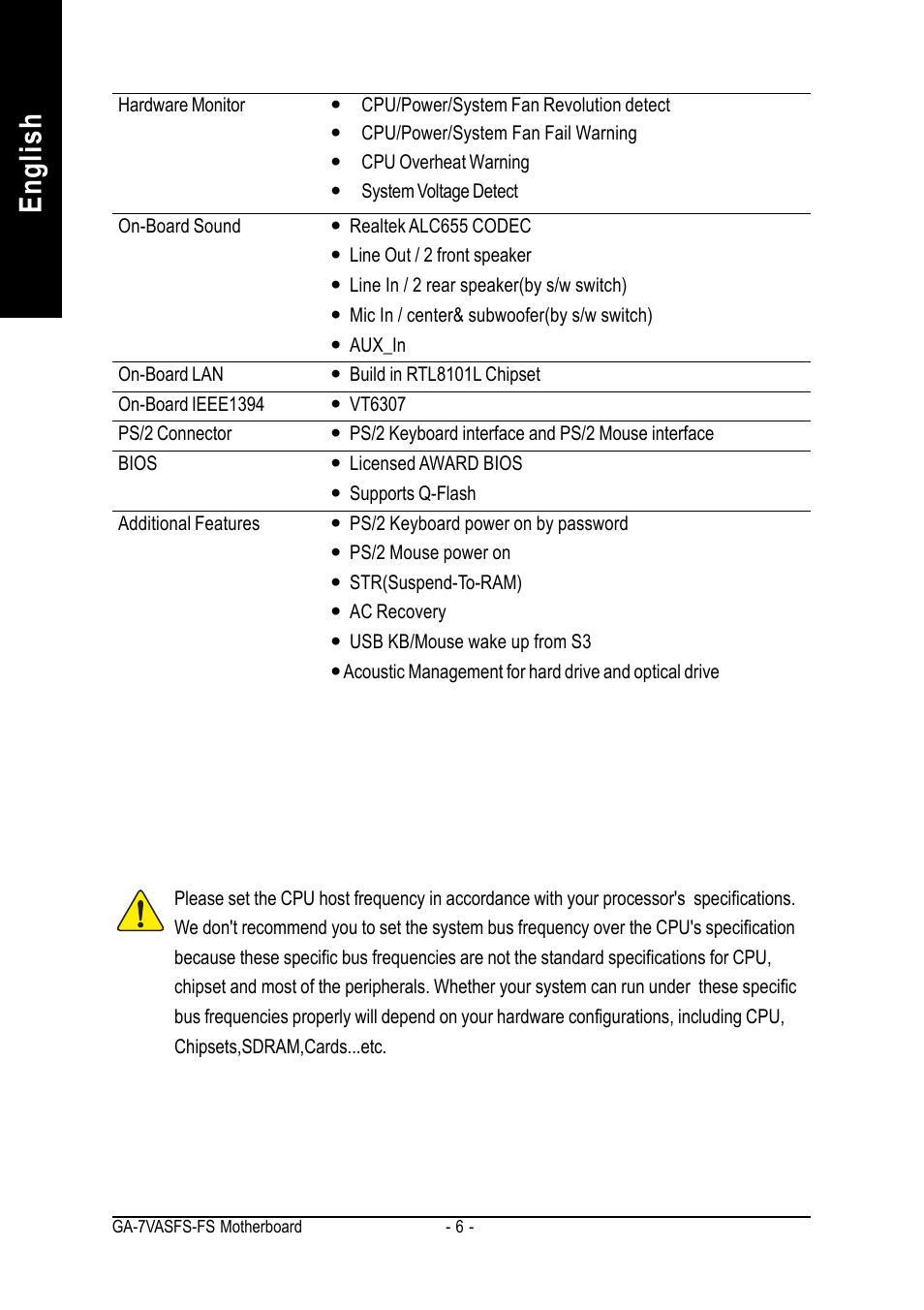 English | AMD GA-7VASFS-FS User Manual | Page 6 / 52