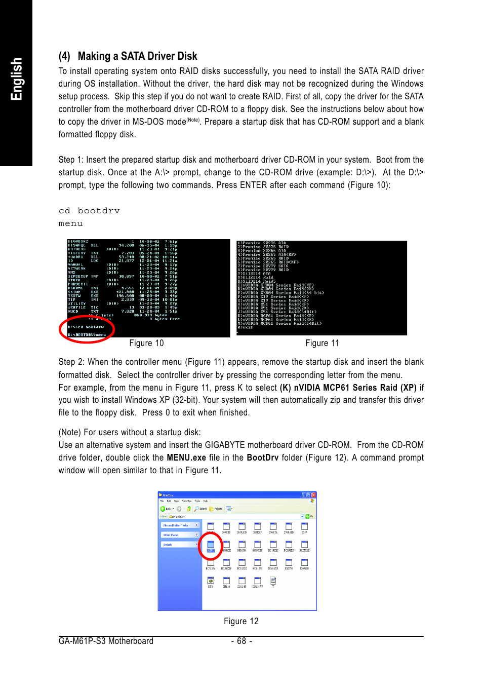English, 4) making a sata driver disk | AMD GA-M61P-S3 User Manual | Page 68 / 80