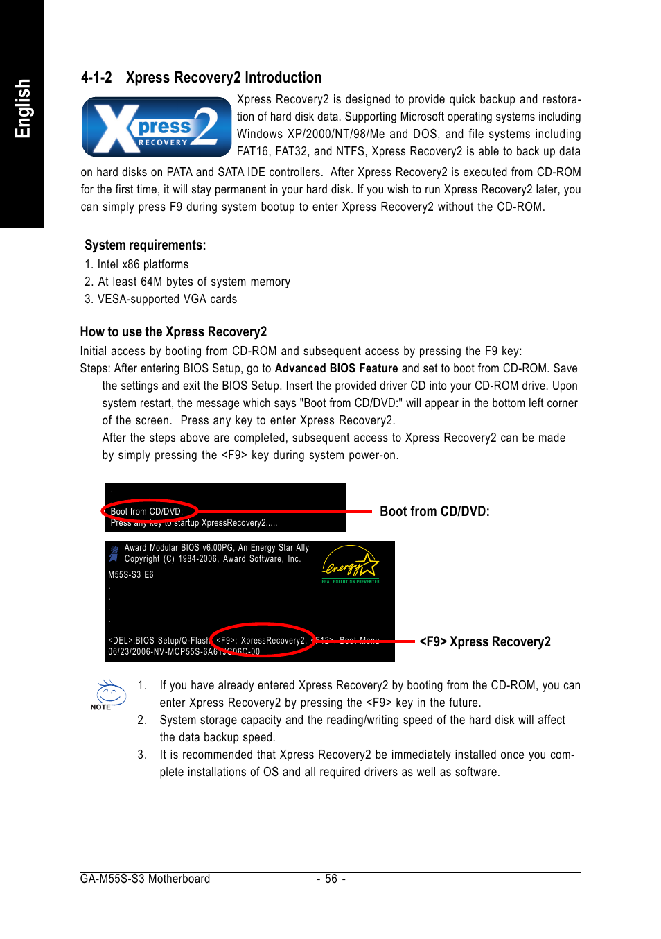 English, 1-2 xpress recovery2 introduction | AMD GA-M55S-S3 User Manual | Page 56 / 88