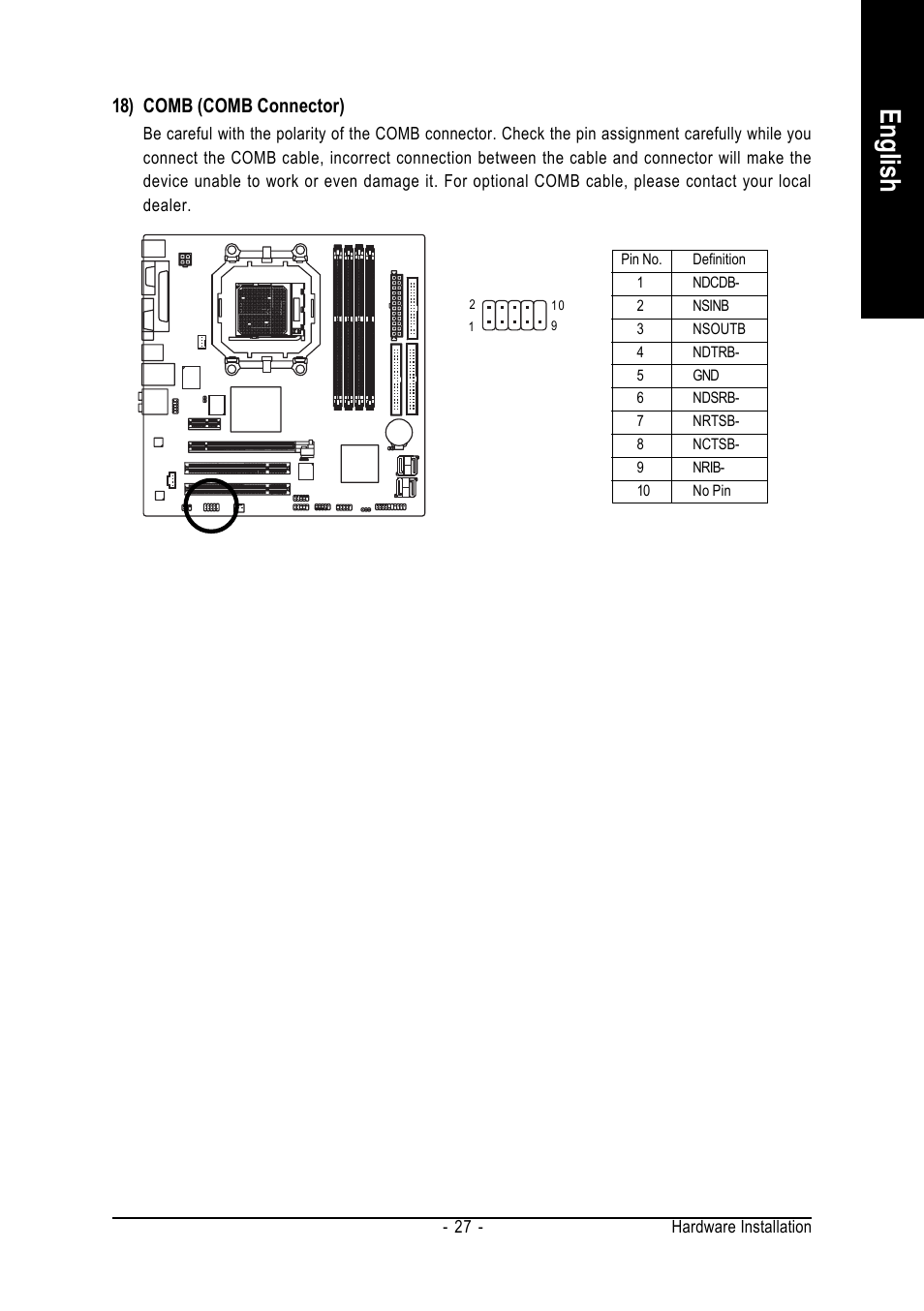 English, 18) comb (comb connector) | AMD GA-M51GM-S2G User Manual | Page 27 / 88