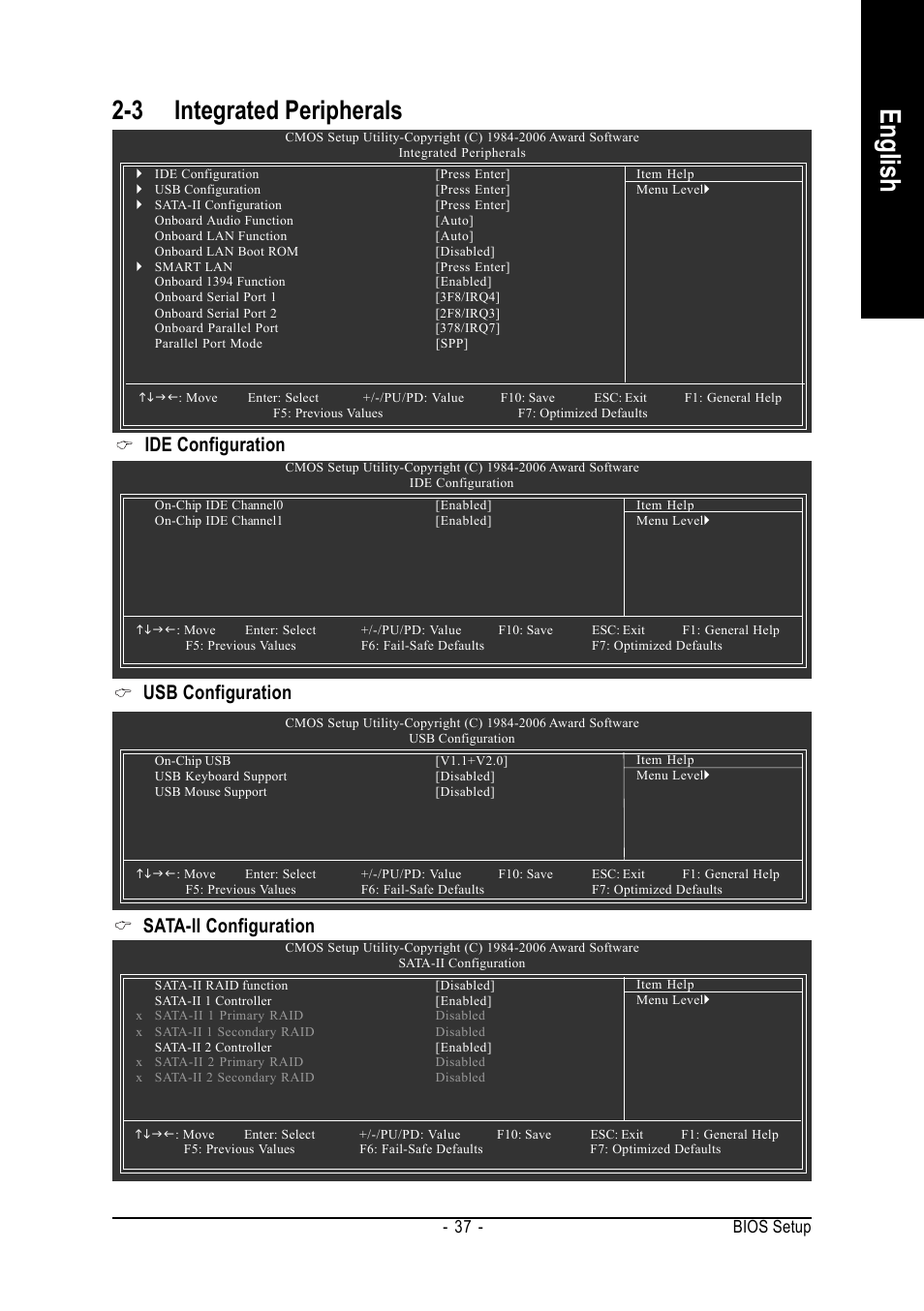 English, 3 integrated peripherals, Bios setup - 37 | AMD GA-M51GM-S2G User Manual | Page 37 / 88