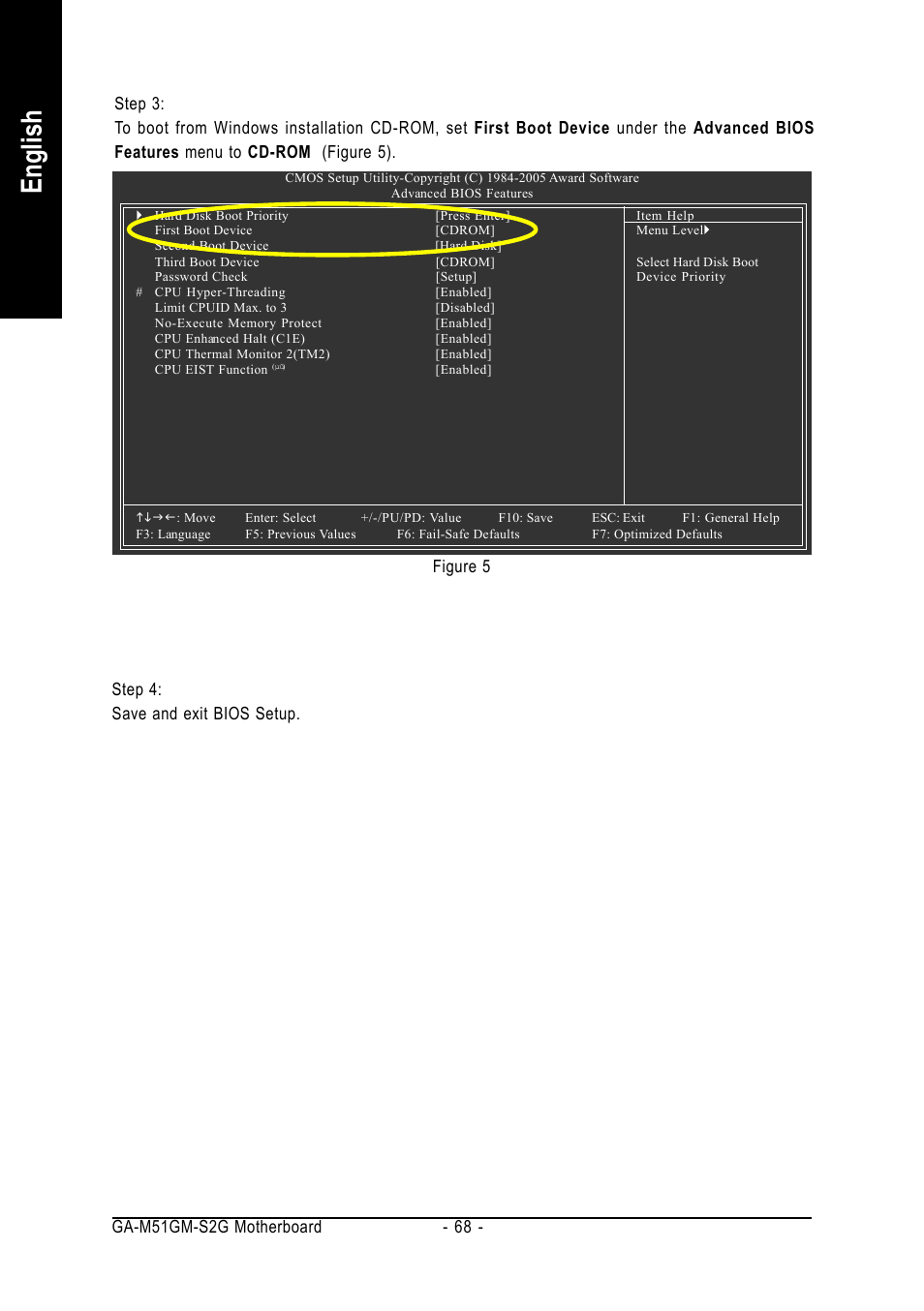 English, Figure 5 step 4: save and exit bios setup | AMD GA-M51GM-S2G User Manual | Page 68 / 88