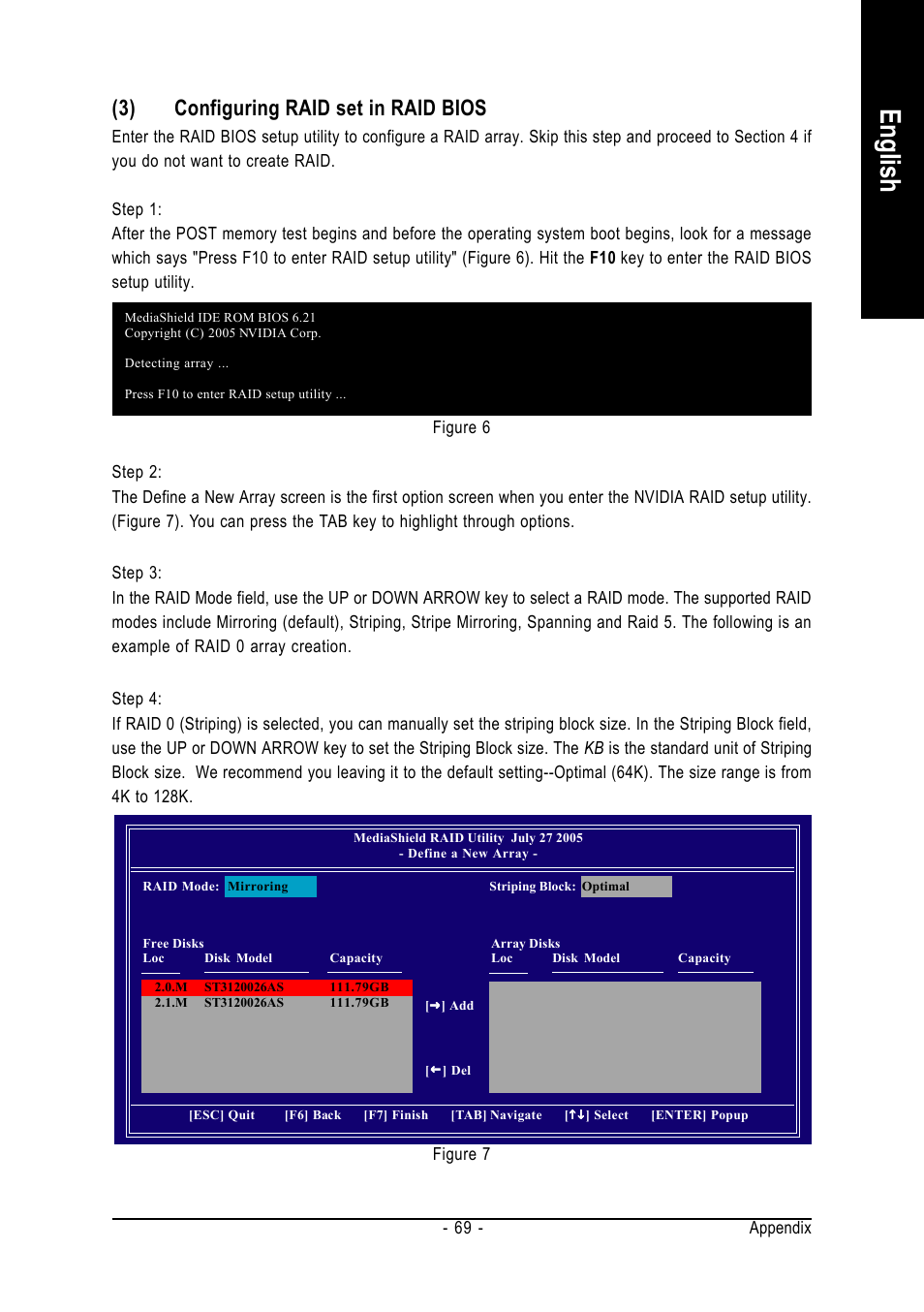 English, 3) configuring raid set in raid bios | AMD GA-M51GM-S2G User Manual | Page 69 / 88