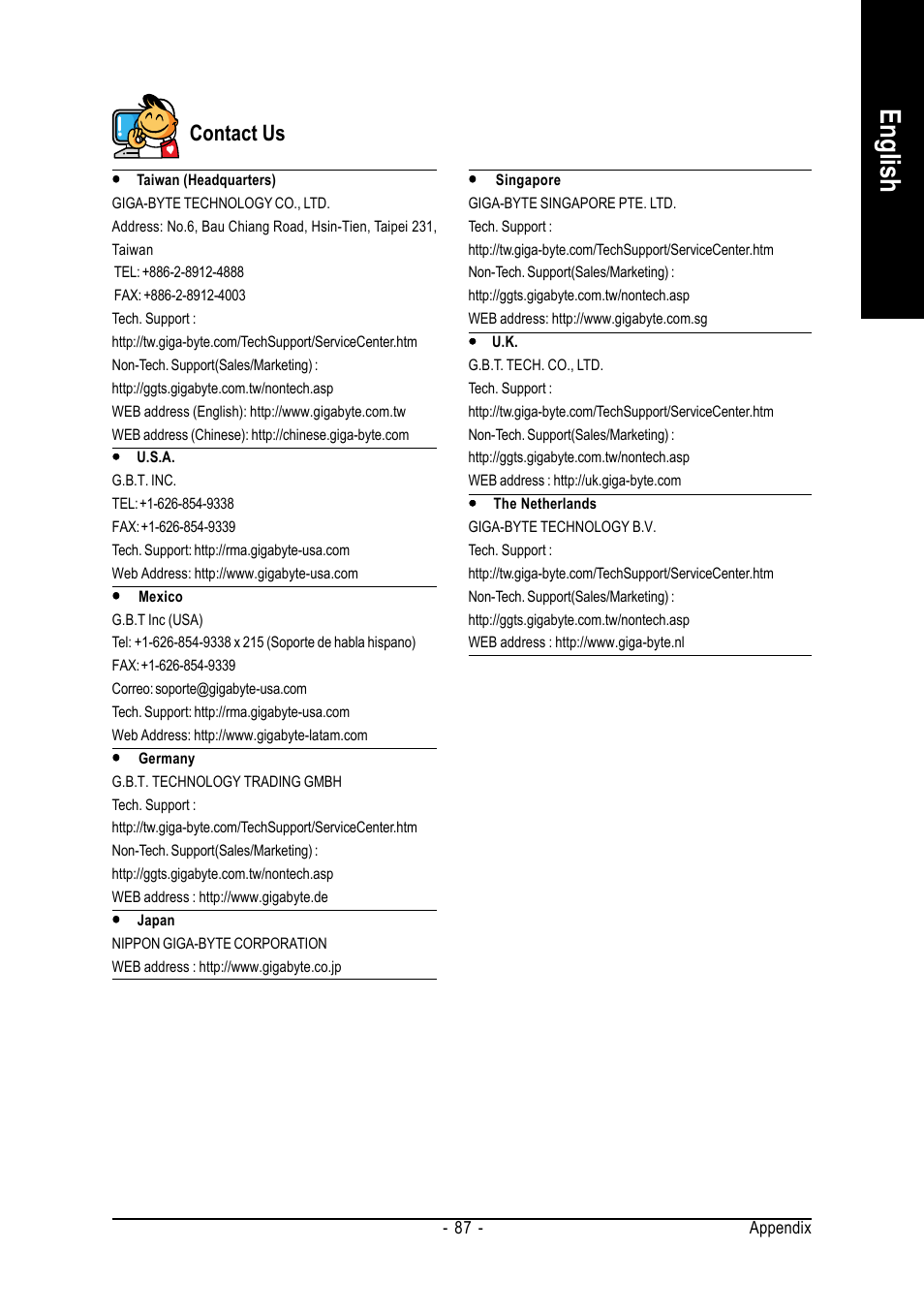 English, Contact us | AMD GA-M51GM-S2G User Manual | Page 87 / 88