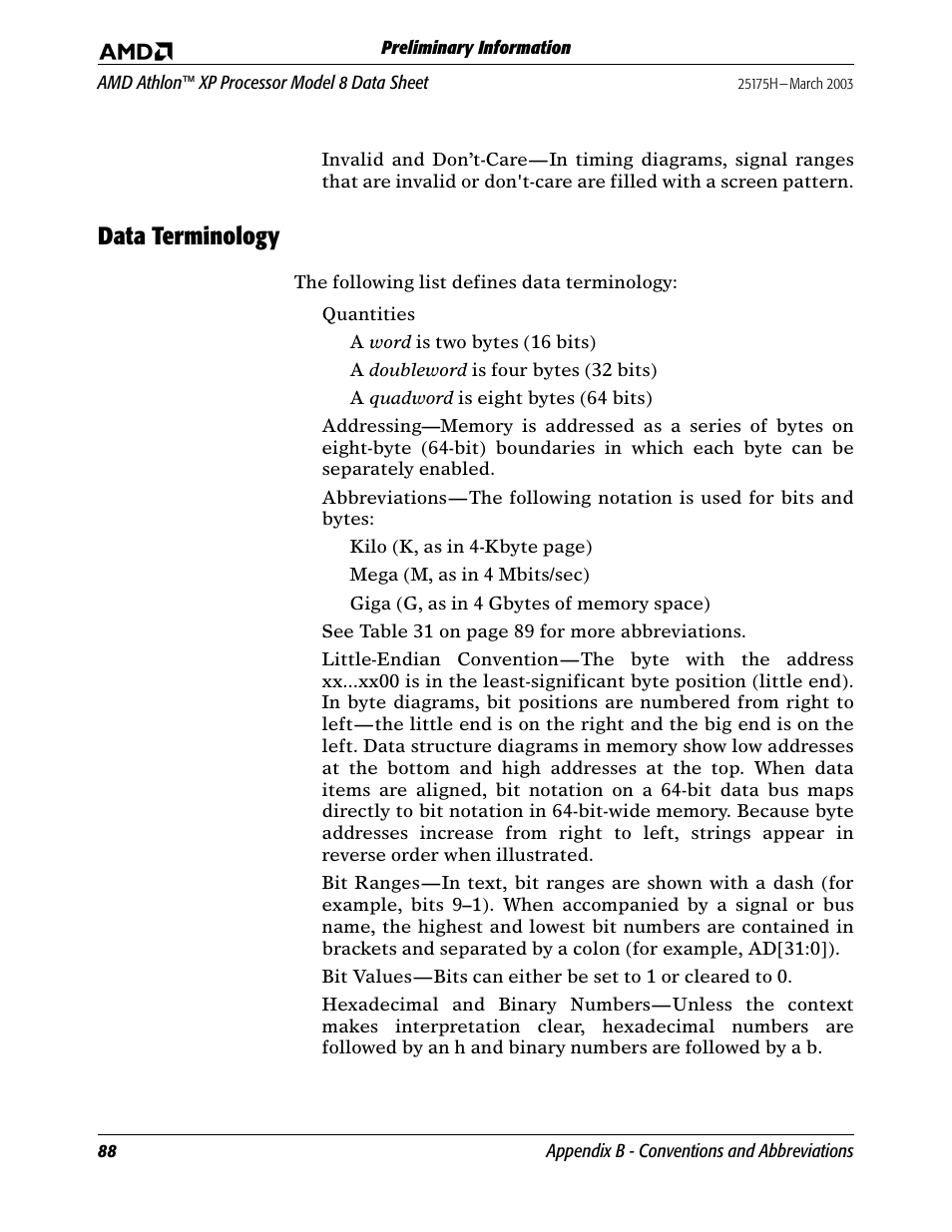 Data terminology | AMD ATHLON 8 User Manual | Page 100 / 106