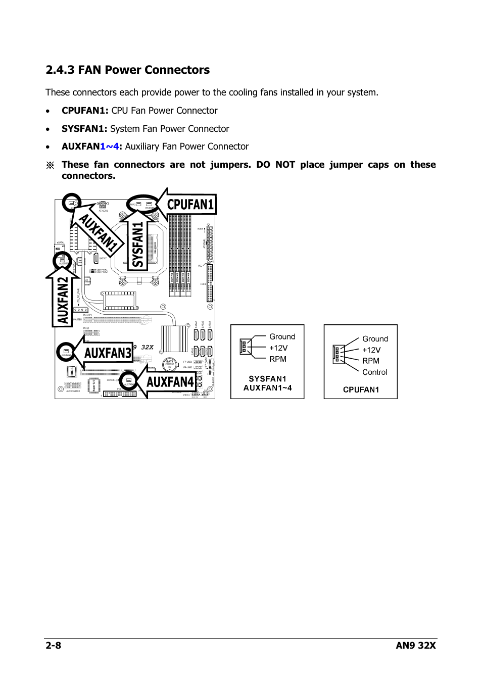 Fan power connectors, 3 fan power connectors -8, 3 fan power connectors | AMD AN9 32X User Manual | Page 16 / 76