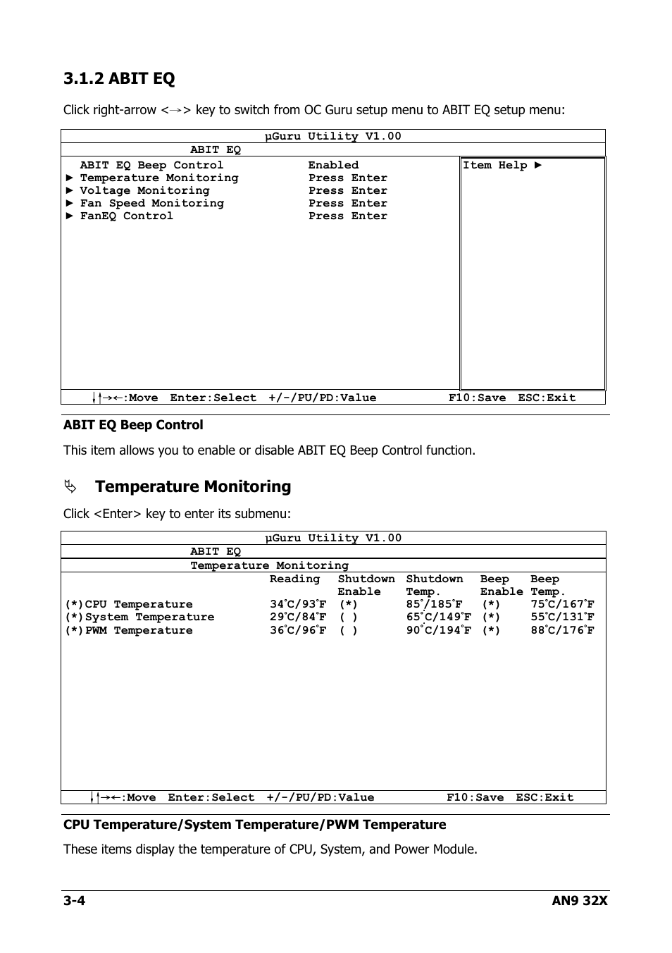 Abit eq, 2 abit eq -4, 2 abit eq | Temperature monitoring | AMD AN9 32X User Manual | Page 36 / 76