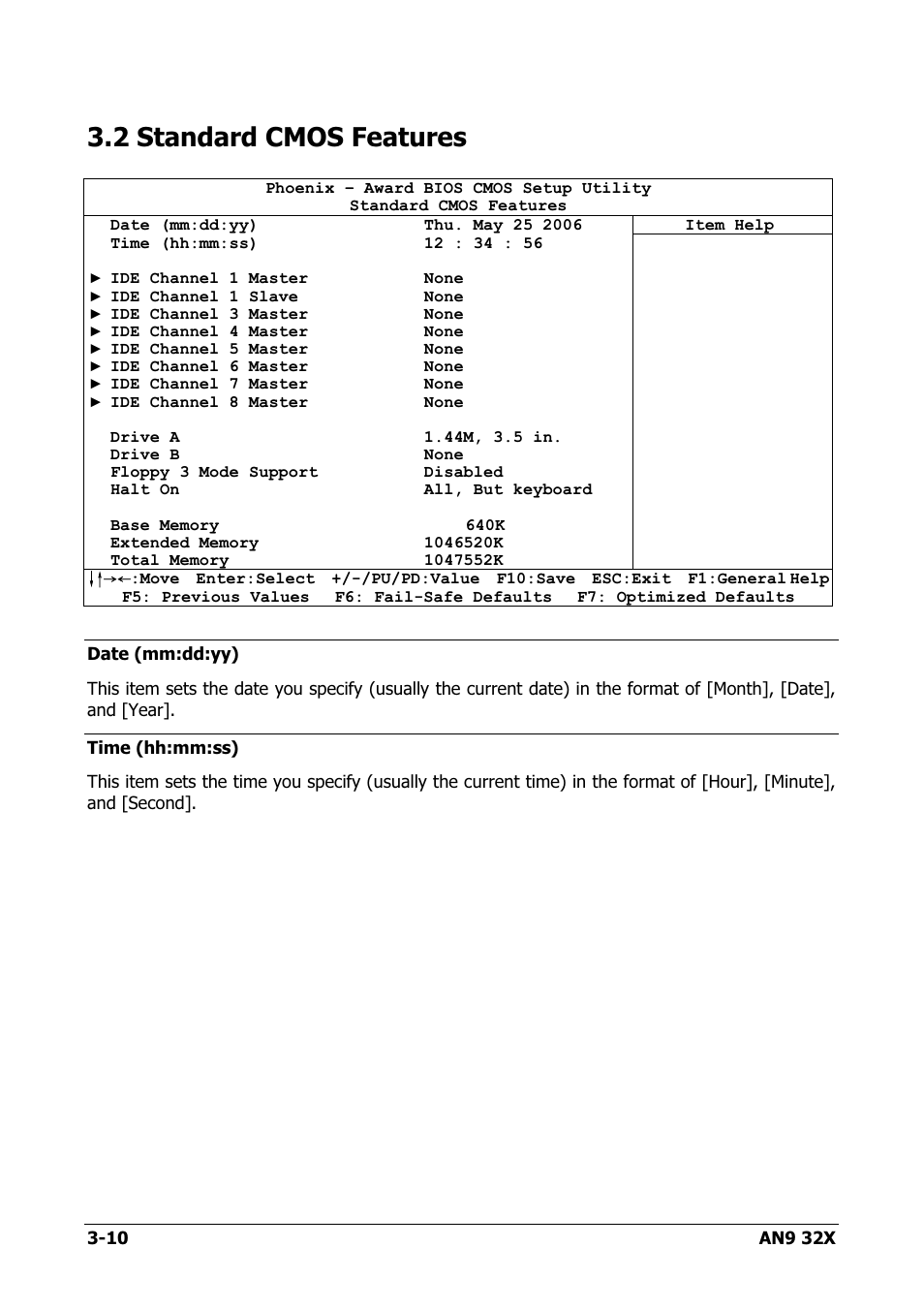 Standard cmos features, 2 standard cmos features -10, 2 standard cmos features | AMD AN9 32X User Manual | Page 42 / 76