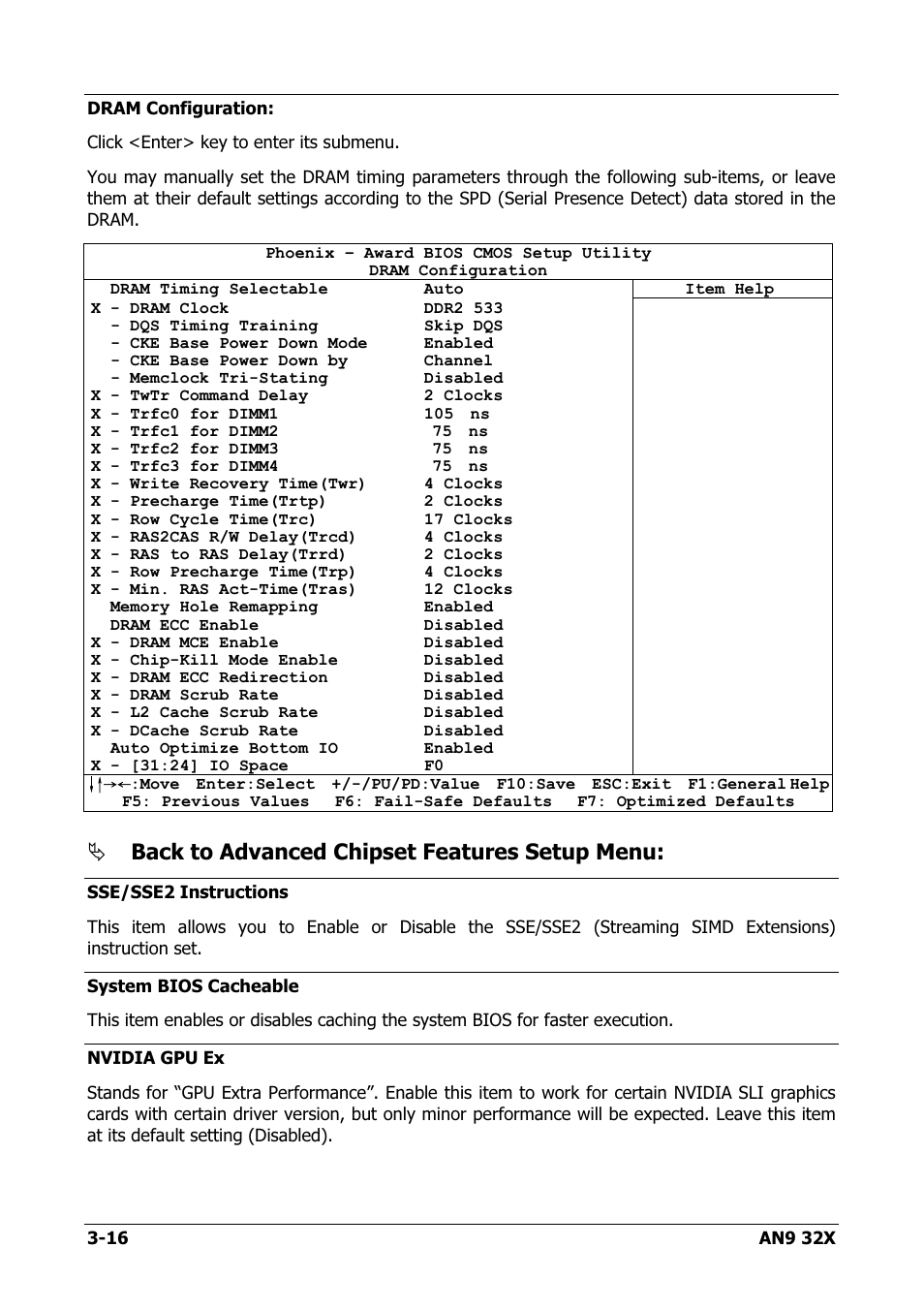 Back to advanced chipset features setup menu | AMD AN9 32X User Manual | Page 48 / 76