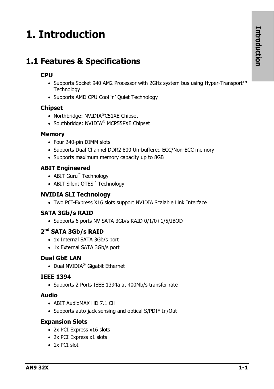 Introduction, Features & specifications, Introduction -1 | 1 features & specifications -1, 1 features & specifications | AMD AN9 32X User Manual | Page 5 / 76